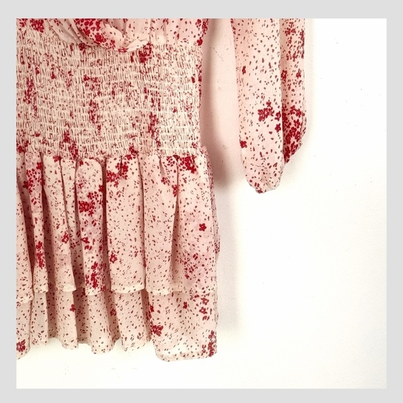 Princess Polly Mini Dress Flirty Smocked Waist Long Sheer Sleeves Tiered Skirt 6 - Picture 5 of 13